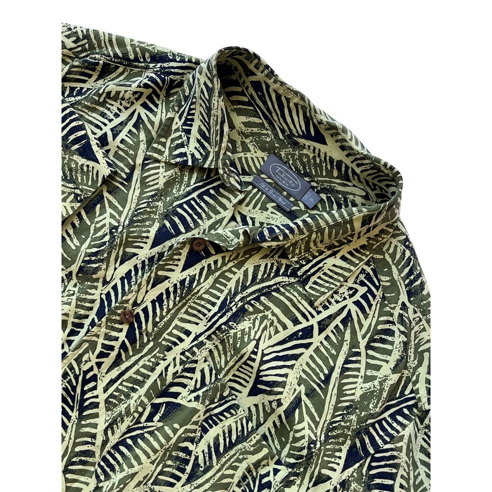 Talbots Mens Silk Linen Blend Short Sleeve Hawaiian Button‎ Up Shirt XL Leaf